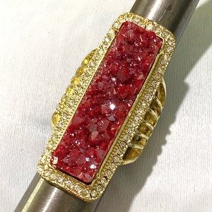 Magenta Dark hot pink 2" faux druzy rectangular ring stretch shank NEW!